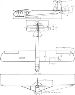 3-view line drawing of the Waco CG-3A