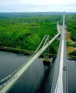 The Waldo-Hancock and Penobscot Narrows Bridges entering Verona Island viewed from the west tower observatory (2007)