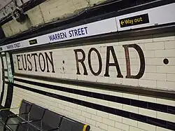 Tiling on Northern line southbound platform, revealing the former station name, Euston Road