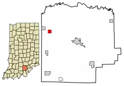 Location of Campbellsburg in Washington County, Indiana.