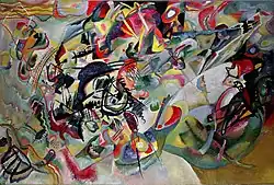 Composition VII; by Wassily Kandinsky; 1913; oil on canvas; 2 x 3 m; Tretyakov Gallery (Moscow, Russia)[265]