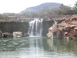 Waterfall on Medicine Creek with Mount Scott in the background