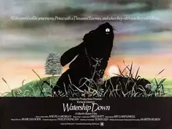 A sunset depicting Bigwig in a snare, with the title in fancy font and the credits below.