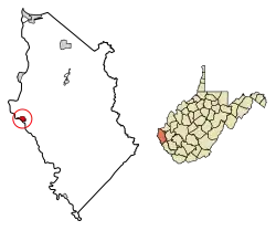Location of Fort Gay in Wayne County, West Virginia.