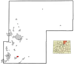 Location of the Aristocrat Ranchettes CDP in Weld County, Colorado.