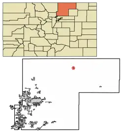 Location of the Town of Grover in Weld County, Colorado.