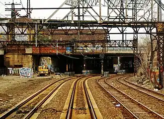 As seen from the rear of a southbound train on the Northeast Corridor