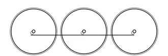 Diagram of three wheels, all coupled together with a coupling rod