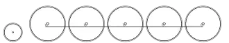 Diagram of one leading wheel and five large driving wheels joined by a coupling rod