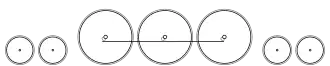 Diagram of two small leading wheels, three large driving wheels joined together with a coupling rod, and two small trailing wheels