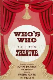 book cover in bold colours including red curtains and gold lettering