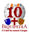 Logo of the 10 years of Wikipedia on the day of San Jorge, 2015