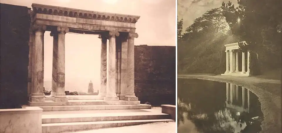 Photos by Willard Worden, after the 1906 earthquake and after the ruins were moved to Golden Gate Park.
