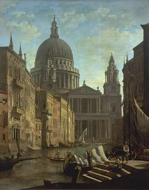 William Marlow, Capriccio: St Paul's and a Venetian Canal, 1795