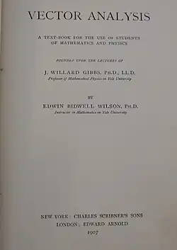 Title page to Vector Analysis (1907)