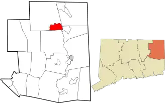 Location in Windham County and the state of Connecticut.