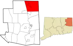 Thompson's location within Windham County and Connecticut