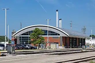 A building with a curved roof