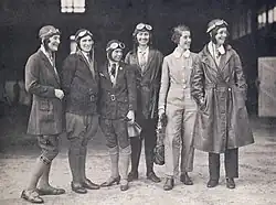 Women pilots who escorted the landing of Amy Johnson in Sydney on 4 June 1930, at the end of the first England to Australia flight by a woman. Photo presented to the National Library of Australia by Miss Meg Skelton (on left).