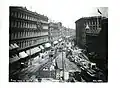Adams Square looking north toward Haymarket Square, during the construction of Adams Square Station, 1897