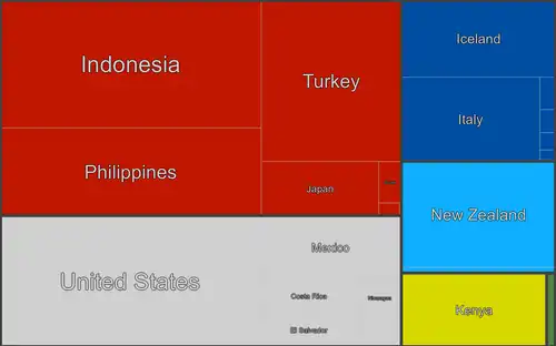 Image 77Geothermal generation by country, 2021 (from Geothermal power)
