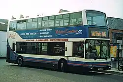 A Plaxton President bodied Volvo B7TL in Bridlington, operating service 845