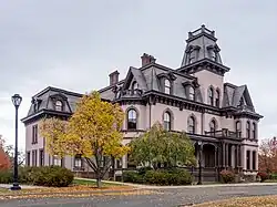 The lawn and west facade of Betts House from Prospect Street