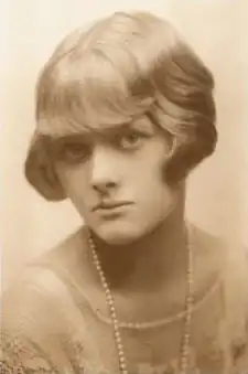 A black and white portrait of Daphne du Maurier