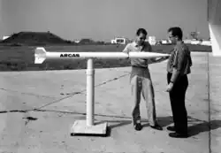 First Arcas meteorological rocket, shown at Wallops prior to flight test, July 31, 1959.