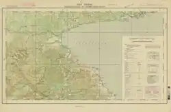 Topographic map showing bay and island areas to its west