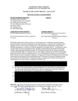 Document containing the minutes of a board meeting, with black boxes used to redact confidential information.